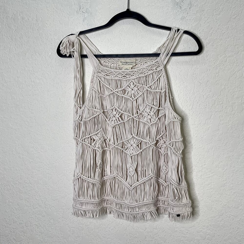 Denim & Supply Ralph Lauren M Ivory Macrame Crochet Fringe Tank Top Boho